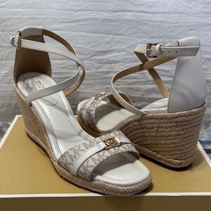 Michael Kors Cream and Tan Wedge Sandals